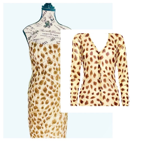 Escada Silk Cheetah Print Dress & Cardigan Sweater Suit S 36/38 - Picture 4 of 9